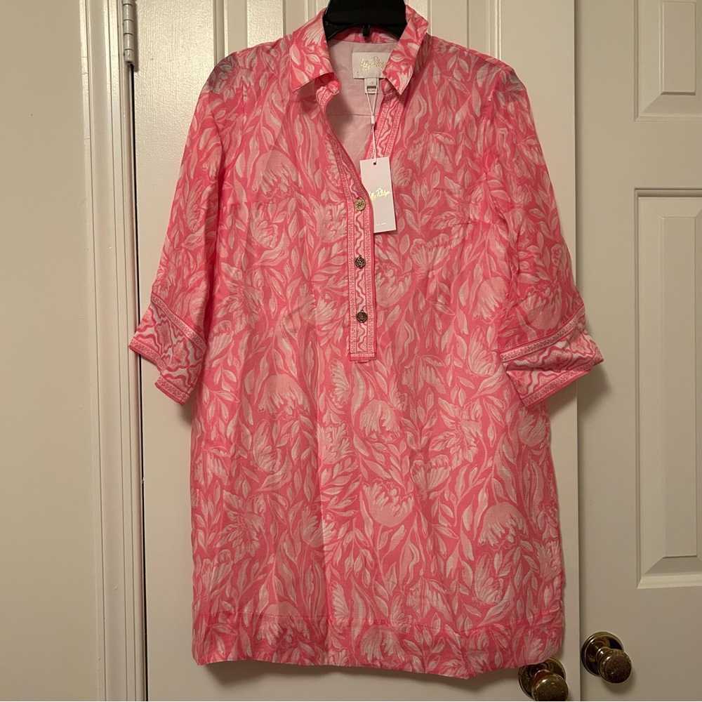 Lilly Pulitzer Daphnie Tunic Dress Tulip to Tango Engineered Linen Sz 00 NWT - Picture 3 of 7